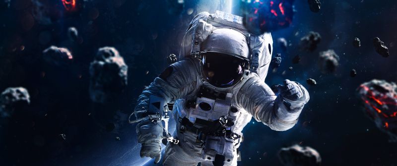 Astronaut, Asteroids, Blue planet, Space Travel, No Gravity