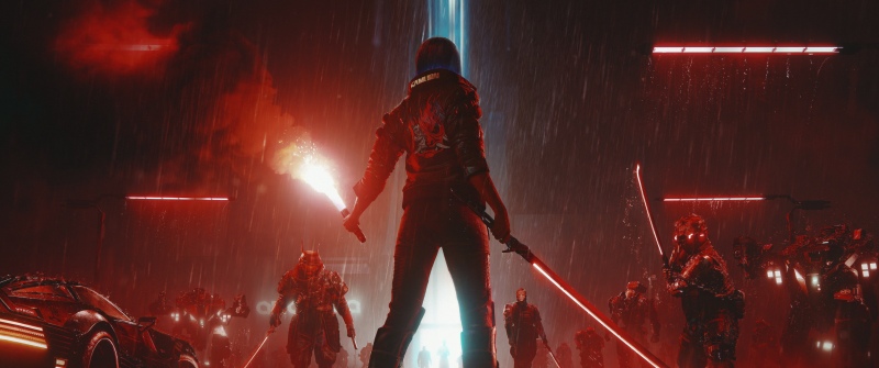 Cyberpunk 2077, 5th Anniversary, Samurai, 5K, Game poster, Red aesthetic, Neon Lights, Katana