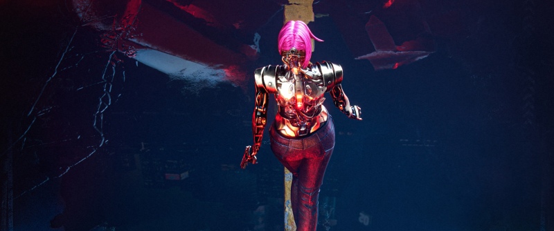 Cyberpunk 2077: Phantom Liberty, Poster, Female V, Vertical, Neon art, Pink hair