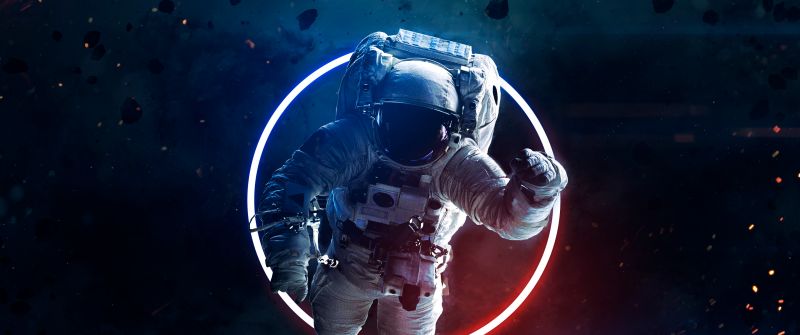 Astronaut, Neon light, Asteroids, Space suit, Space Travel, Space Adventure
