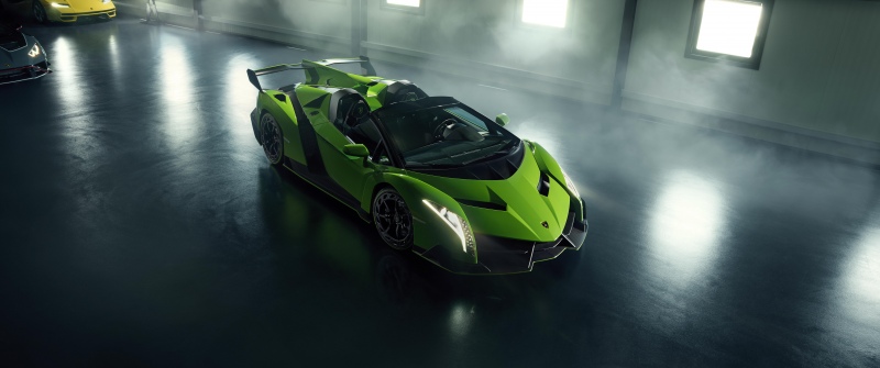 Lamborghini Veneno Roadster, 8K, Supercars, Green car, Garage, 5K, Albert Spiess Collection