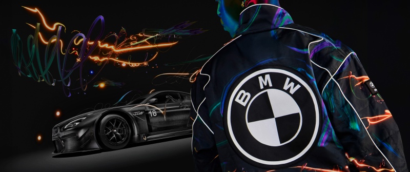 PUMA x BMW M Motorsport, BMW M6 GT3, 12K, Sports cars, Neon art, Dark background, 5K, 8K