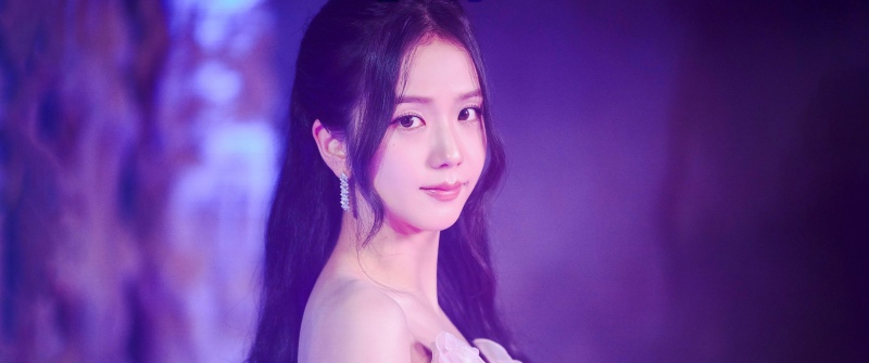 Jisoo, Purple aesthetic, Blackpink, K-pop idol, Pink dress, Portrait