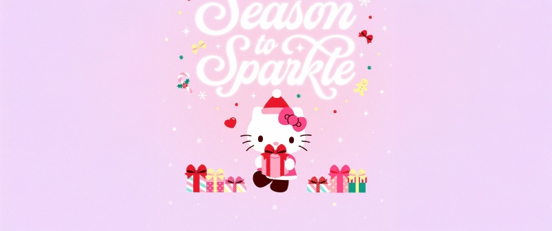 Hello Kitty, Christmas gifts, Sparkling, Pink background, Pink aesthetic, Sanrio, Christmas decoration, 5K, Baby pink