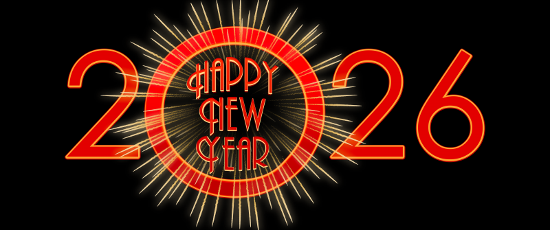 Happy New Year 2026, Black background, 2026 New Year, 8K, 10K, 12K