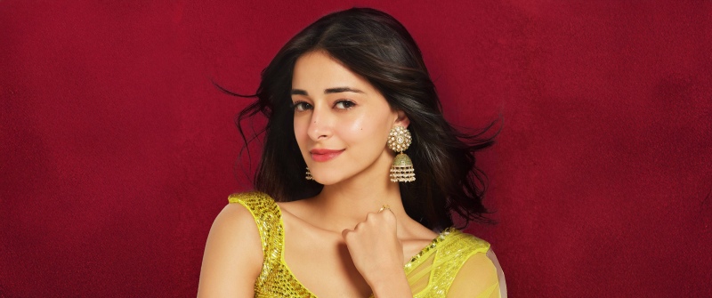Ananya Panday, Saree, Indian actress, 5K, Red background