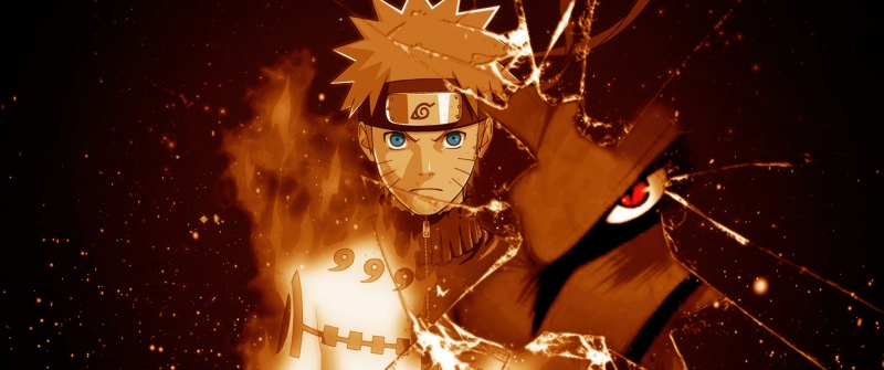 Naruto Uzumaki, Nine tailed fox, Kurama, 5K, Broken screen