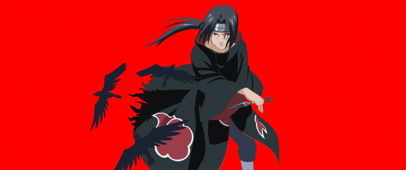 Itachi Uchiha, Red background, 5K, Naruto Shippuden, Sharingan