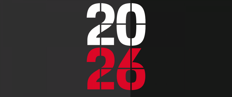 2026 New Year, Porsche Race Calendar, 5K, Dark background, Minimalist, Red and White