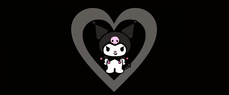 Kuromi, Dark aesthetic, Sanrio, Cheeky, 5K, Black background, AMOLED, Monochrome background, Love heart