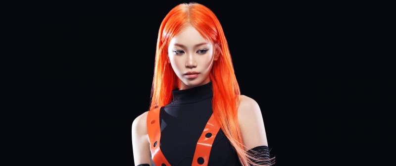 Kim Chaewon, Black background, Le Sserafim, K-pop idol, K-Pop singer, Orange hair