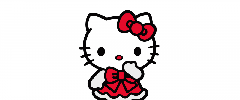 Hello Kitty, Red dress, White background, 5K, Sanrio, Cute cartoon, Minimalist