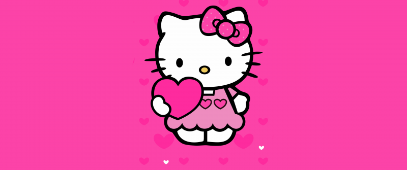 Hello Kitty, Pink aesthetic, Pink hearts, Pink background, Sanrio, 5K