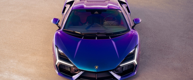 Lamborghini Revuelto, Supercar, Purple car, Gradient paint, Top View, Luxury cars, 5K, 8K