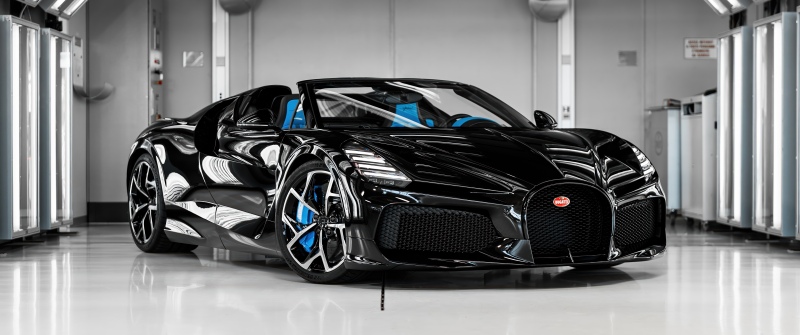 Bugatti W16 Mistral, Hypercar, Black cars, Roadster, 5K