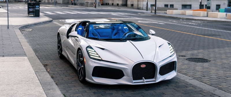 Bugatti W16 Mistral, Toronto, Roadster, White cars, Hyper Sports Cars, 5K