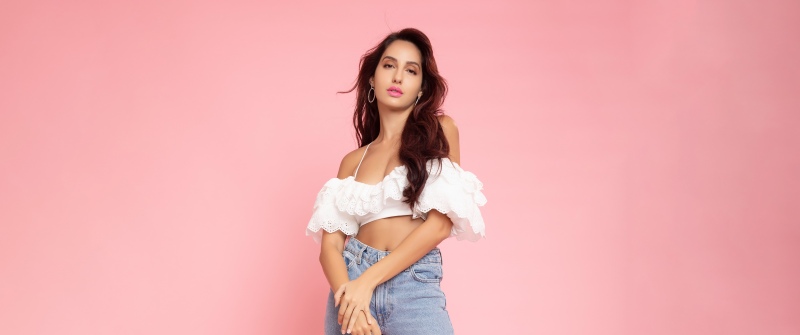 Nora Fatehi, Pink background, Indian actress, 5K, 8K