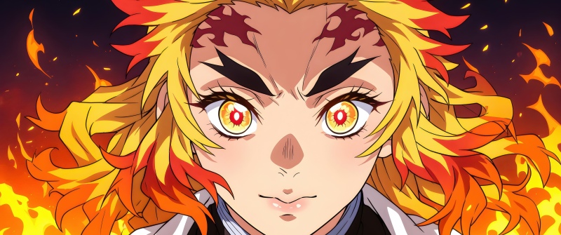Kyojuro Rengoku, Flame Breathing, Demon Slayer: Kimetsu no Yaiba, 5K, Fire effect