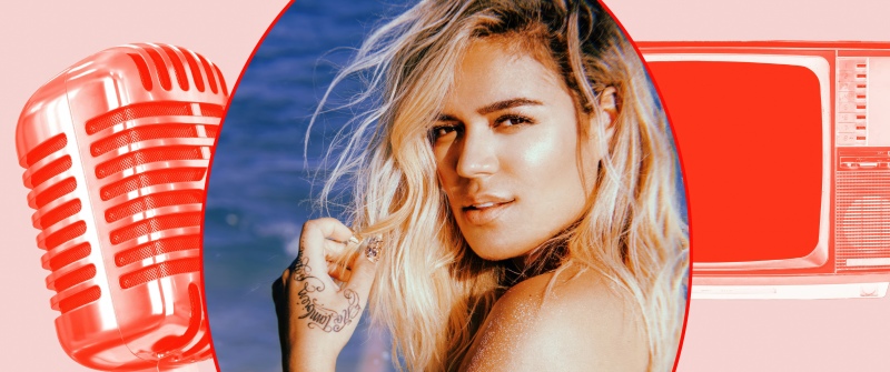 Karol G, Retro, Latin Pop Star, Colombian singer, 5K, Pastel background