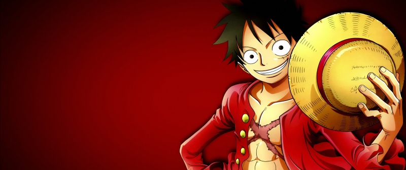 Monkey D. Luffy, Straw Hat, Red background, One Piece