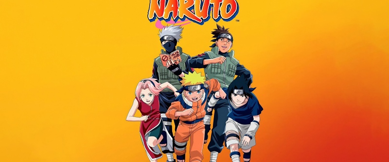 Naruto Team 7, Anime poster, 5K, Naruto Uzumaki, Sasuke Uchiha, Sakura Haruno, Kakashi Hatake, Orange background