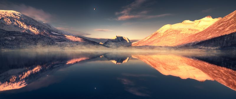 Mountains, Lake, Evening, Reflection, Scenery, Tranquility, Moon, Landscape, Aesthetic, 5K, 8K