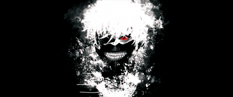 Ken Kaneki, Black and White, Tokyo Ghoul, Black background