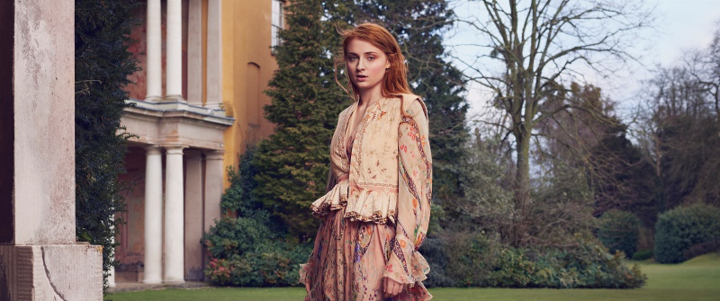 Sophie Turner, Floral dress, Outdoor, Photoshoot, 5K