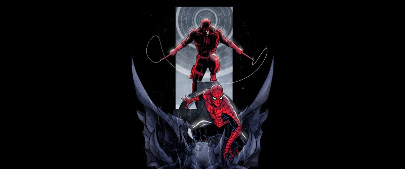 Daredevil, Spider-Man, Fan Art, Gargoyle, Gothic, Black background, Marvel Comics, 5K, 8K