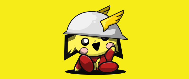 Pichu, Cute cartoon, Pokemon, Yellow background, 5K, 8K, Kawaii, Minimalist