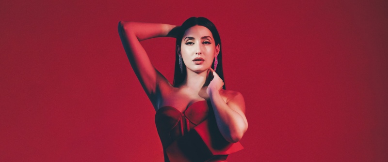 Nora Fatehi, Red background, 5K, Portrait