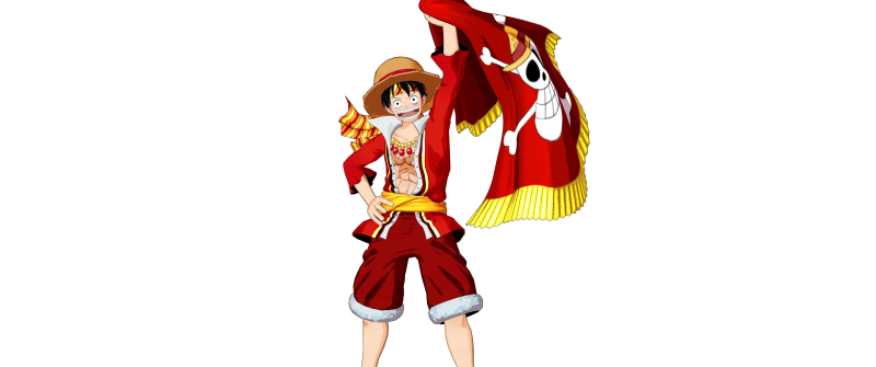 Monkey D. Luffy, Jolly Roger flag, White background, 5K, One Piece