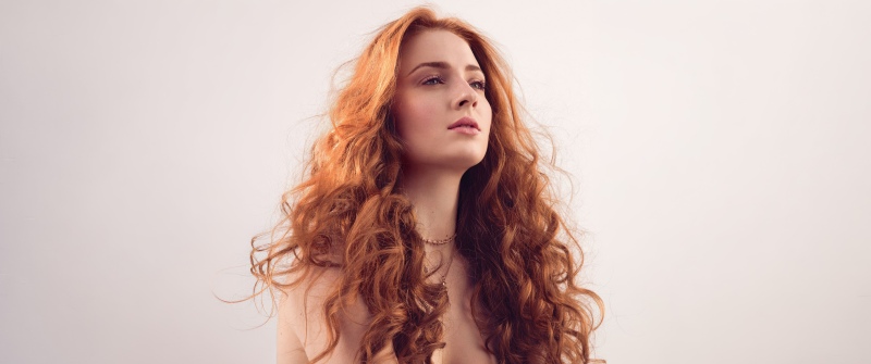 Sophie Turner, Curly hair, Portrait, Red hair, Woman, 5K