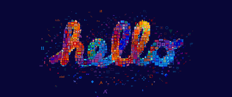 Hello, Mosaic, Typography, Pixel art, Colorful art, 5K, Dark blue, Apple