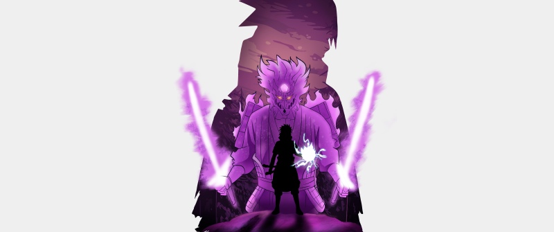 Sasuke Uchiha, 12K, Illustration, Susanoo mode, Purple aesthetic, 5K, 8K, White background, Naruto