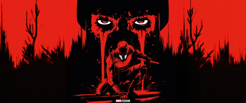Daredevil: Born Again, Artwork, 5K, Red, Black background, Marvel Comics