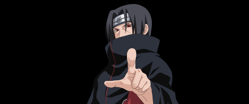Itachi Uchiha, Akatsuki, Black background, Sharingan eye, 5K, Naruto