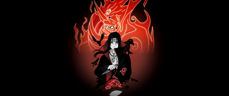 Itachi Uchiha, Sharingan eye, Red, Dark background, 5K, Susanoo mode, Naruto