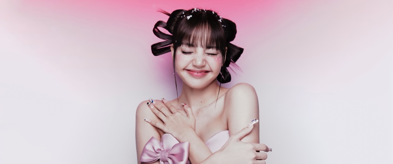 Lisa, Cute smile, 5K, Pink aesthetic, Light pink background, Pink dress, Glitter, Happy Mood