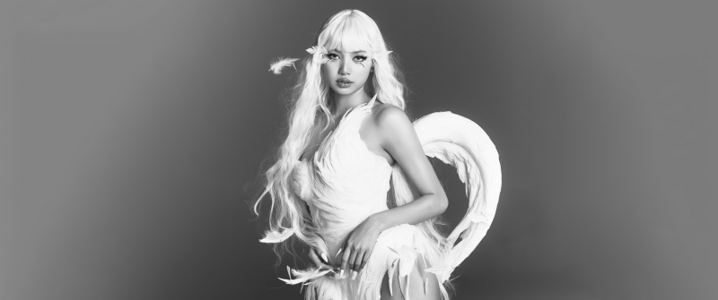 Lisa, Angel wings, Monochrome, 5K, Photoshoot