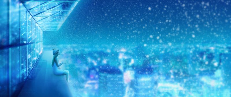 Snowfall, Dream, Girl, Alone, Cityscape, Winter, Blue, Atmosphere, Girly backgrounds