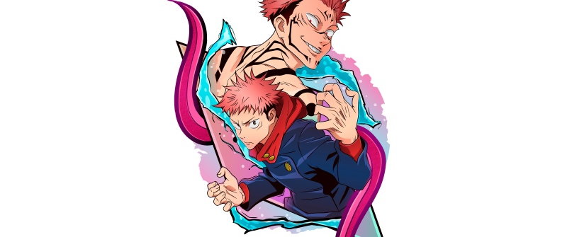 Yuji Itadori, Ryomen Sukuna, 12K, Illustration, Jujutsu Kaisen, 5K, 8K, White background