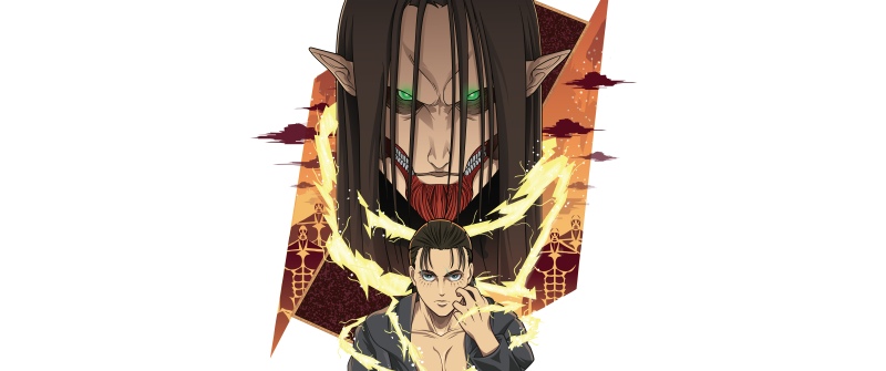 Eren Yeager, Titan, 12K, Illustration, 5K, 8K, White background, Attack on Titan