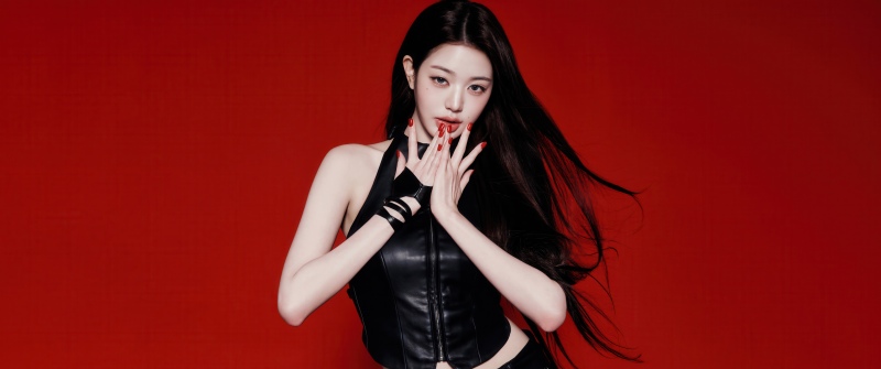 Jang Wonyoung, Red background, IVE (K-pop), 5K, Black dress