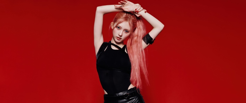 Bang Bang - Gaeul, IVE (K-pop), Red background, 5K, Gaeul, Black dress