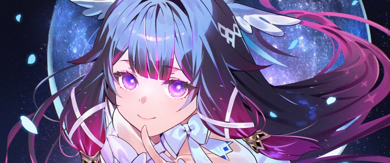 Columbina Hyposelenia, Genshin Impact, Anime girl, Moon, Angel wings, Purple eyes, 5K