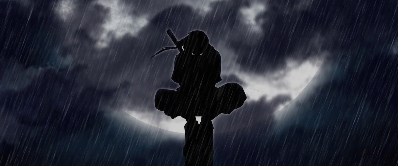 Itachi Uchiha, Stormy, Silhouette, 5K, Dark theme, Naruto, Raining