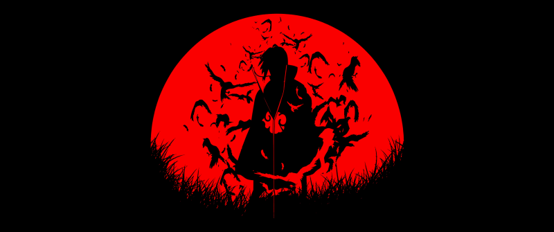Itachi Uchiha, Red moon, Silhouette, 5K, AMOLED, Black background, Naruto Shippuden