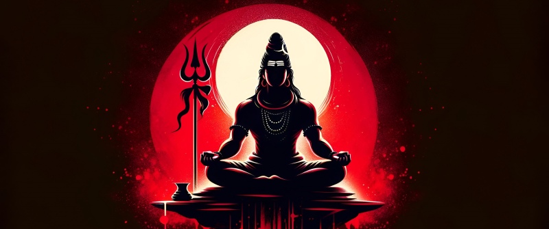 Lord Shiva, Silhouette, Illustration, Meditation, Hindu God, Hinduism, Red background, Mahadev