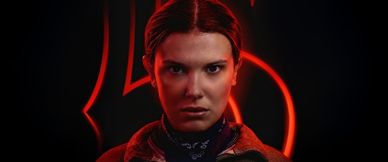 Millie Bobby Brown as Eleven, Stranger Things, Dark background, Dark red, 5K, Season 5